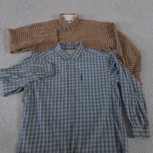 LOT OF 2 Columbia Shirt Mens XL Blue Brown Plaid Button Down Cotton Outdoors